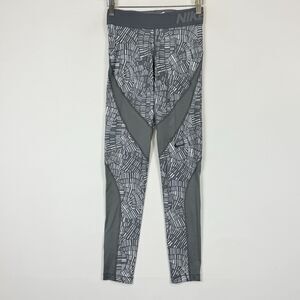 Nike Grey White Lines Mesh Panel Pull On‎ Elastic Leggings Pants Women's Small
